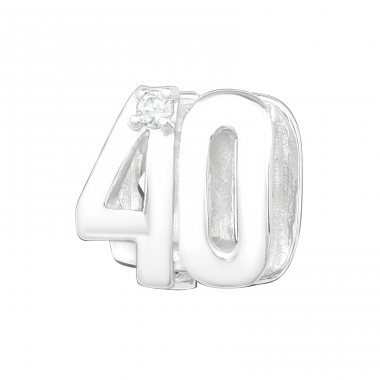 Number '40' - 925 Sterling Silver Beads with Zirconia or Crystal A4S3661