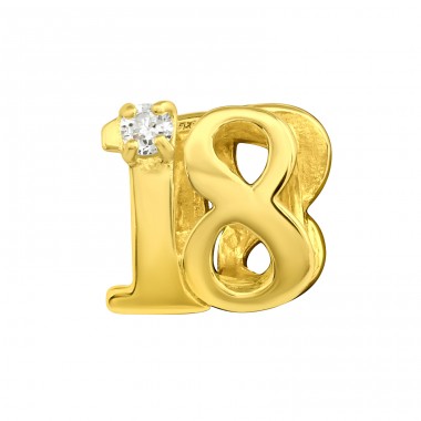 Number Eighteen - 925 Sterling Silver Beads with Zirconia or Crystal A4S3737