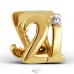 Vergoldete Nummer 21 - 925er Silber Charms Anhänger mit Steinen A4S3738