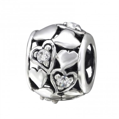 Heart - 925 Sterling Silver Beads with Zirconia or Crystal A4S3783