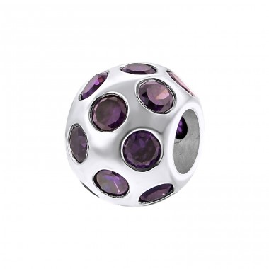 Round - 925 Sterling Silver Beads with Zirconia or Crystal A4S5029
