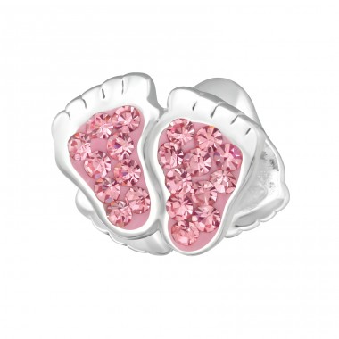 Silberne Füße - 925er Silber Charms Anhänger mit Steinen A4S5258