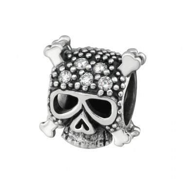 Skull - 925 Sterling Silver Beads with Zirconia or Crystal A4S7486