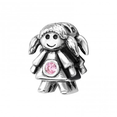 Little Girl Doll with pink zirconia - 925 Sterling Silver Beads With Zirconia Or Crystal A4S9520