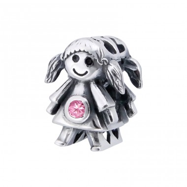 Little Girl Doll with pink zirconia - 925 Sterling Silver Beads With Zirconia Or Crystal A4S9520