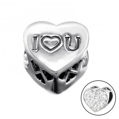 I Love You Heart - 925 Sterling Silver Beads with Zirconia or Crystal A4S9930