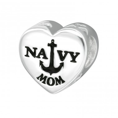 Heart Navy Mom - 925 Sterling Silver Beads without stones A4S10311