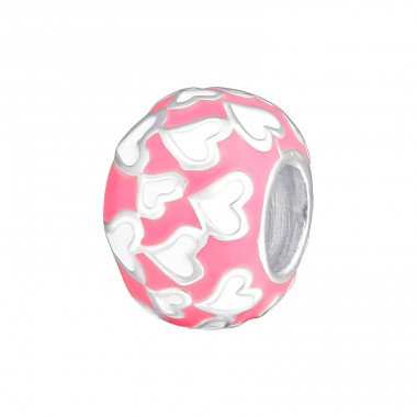 Pink with white Hearts - 925 Sterling Silver Beads Without Stones A4S18761