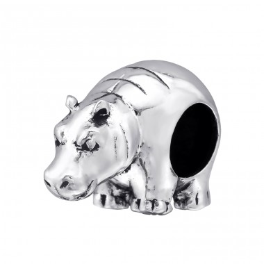 Silbernes Nashorn - 925er Silber Charms Anhänger ohne Steine A4S4372