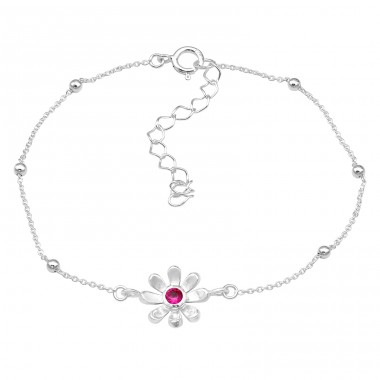 Flower with Ruby Zirconia - 925 Sterling Silver Bracelets With Silver Chain A4S45645