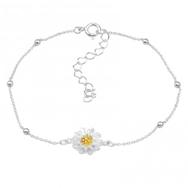 Flower with golden pistil - 925 Sterling Silver Bracelets With Silver Chain A4S45648