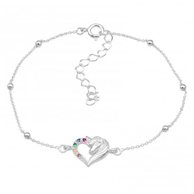 Love for Unicorn with colorful zirconias - 925 Sterling Silver Bracelets With Silver Chain A4S45650