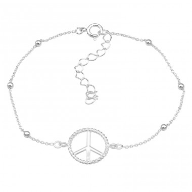 Peace & Love sign - 925 Sterling Silver Bracelets With Silver Chain A4S45653