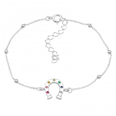 Horseshoe with multicolor Zirconias - 925 Sterling Silver Bracelets With Silver Chain A4S45654