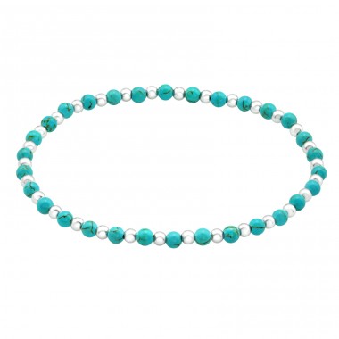 Natural stone with silver balls - 925 Sterling Silver Bracelets With Silver Chain A4S45706