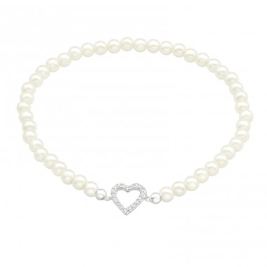 Heart with Zirconia & pearls - 925 Sterling Silver Bracelets With Silver Chain A4S45716