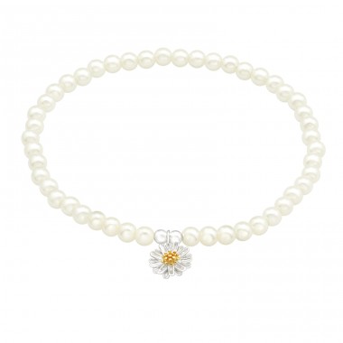 Flower with golden pistil - 925 Sterling Silver Bracelets With Silver Chain A4S45717
