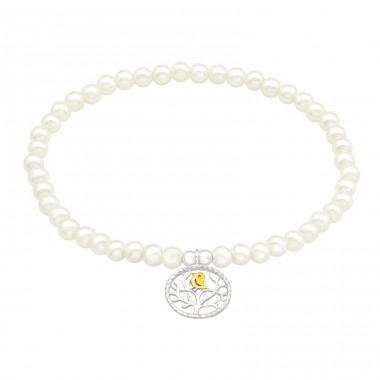 Golden bird on silver tree - 925 Sterling Silver Bracelets With Silver Chain A4S45718