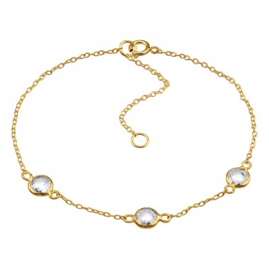 Golden Tripple Zirconias with extension  - 925 Sterling Silver Bracelets With Silver Chain A4S46086