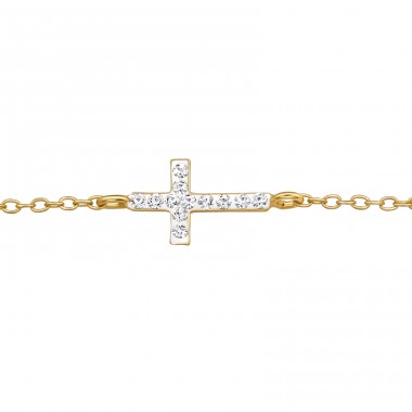 Goldenes Kreuz mit Zirkonia - 925Er Silber Armbänder Mit Silberkette A4S49094
