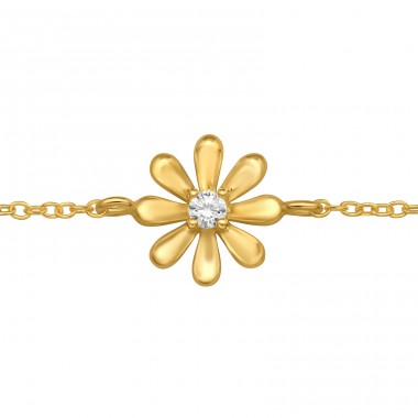 Golden Flower with Zirconia - 925 Sterling Silver Bracelets With Silver Chain A4S49743