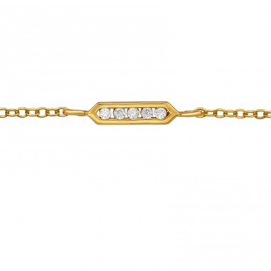 10 mm Goldbarren mit Zirkonia - 925Er Silber Armbänder Mit Silberkette A4S49817