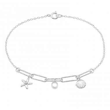 Shell, Pearl And Starfish - 925 Sterling Silver Bracelets With Silver Chain A4S49901