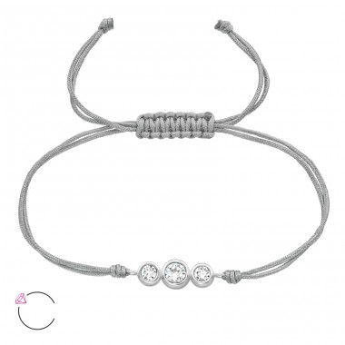 3 crystal stones in line - 925 Sterling Silver + Nylon Cord Bracelets With Cords A4S39669
