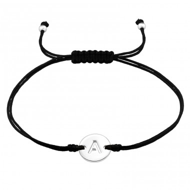 Buchstabe "A" verstellbare Kordel - Nylonschnur + Kordelarmbänder aus 925er Sterlingsilber A4S43600
