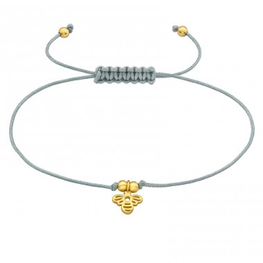Golden Bee on grey adjustable bracelet - Nylon Cord + 925 Sterling Silver Bracelets With Cords A4S43651