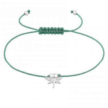 Dragonfly on turquoise/green cord - Nylon Cord + 925 Sterling Silver Bracelets With Cords A4S43675