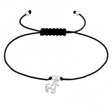 Pferd auf schwarzer Schnur - Nylonschnur + 925er Sterlingsilber-Schnurarmbänder A4S43681
