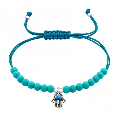 Opal Hamsa - Nylonschnur + 925er Sterlingsilber-Kordelarmbänder A4S45720