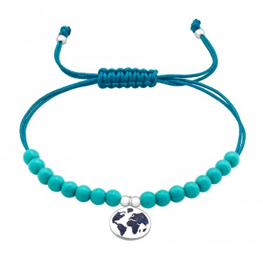 Worldmap - 925 Sterling Silver + Nylon Cord Bracelets With Cords A4S45721