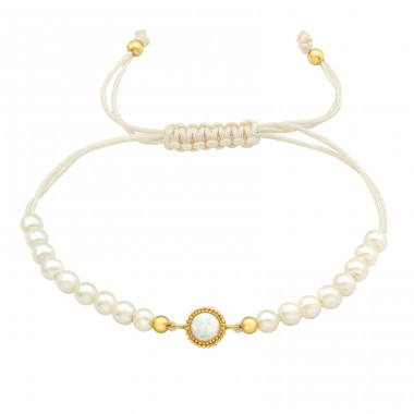 Vergoldeter Ring mit Opal - Nylonschnur + 925er Sterlingsilber-Kordelarmbänder A4S45729