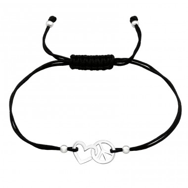 Peace & love sign adjustable - Nylon Cord + 925 Sterling Silver Bracelets With Cords A4S45826