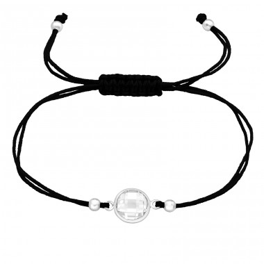  8 mm okrúhly zirkón nastaviteľný - Nylonová Struna + Šperkové Striebro 925 Náramky So Šnúrkou A4S46073