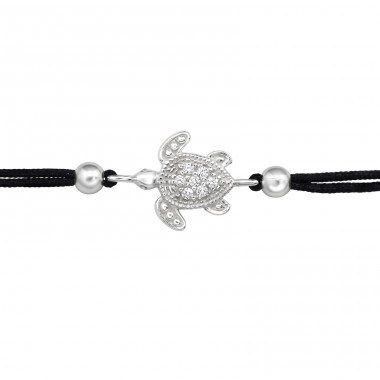 Schildkröte mit Zirkonia an einer Schnur - 925Er Silber Armbänder Mit Kordeln A4S49405