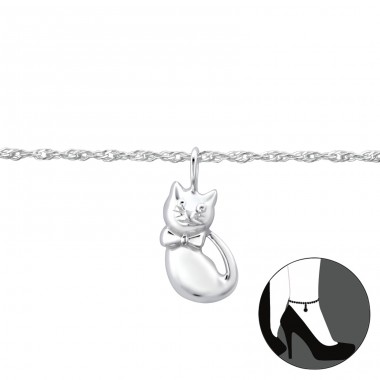 Silberne Katze - 925er Silber Fußkettchen-Schmuck  A4S31122