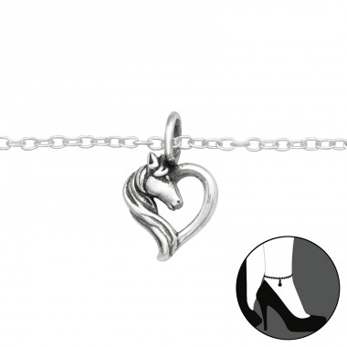 Oxidierter Pferdekopf im Herzen - Schmuck Silber 925 Beinketten A4S43670