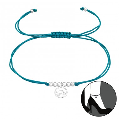 Wave on turquoise cord - Nylon Cord + 925 Sterling Silver Anklets For Foot A4S43845