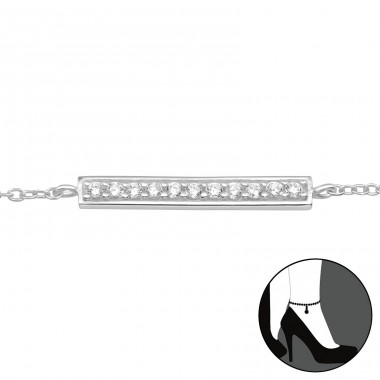 Platte mit Zirkonen - Schmuck Silber 925 Fußketten A4S44306