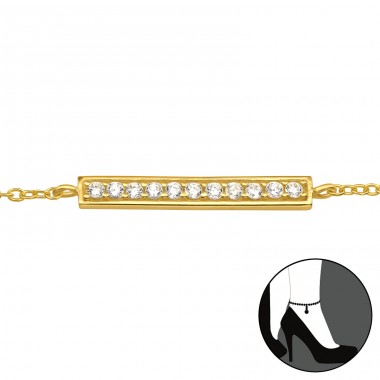 Golden Bar with zirconias in line - 925 Sterling Silver Anklets For Foot A4S44307