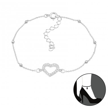 Heart with zirconia - 925 Sterling Silver Anklets For Foot A4S45661