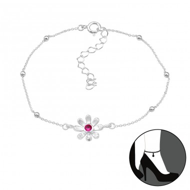 Blume mit Rubin-Zirkon - Schmuck 925 Silber Fußketten A4S45663