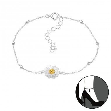 Flower with golden pistil - 925 Sterling Silver Anklets For Foot A4S45666