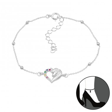 Unicorn Love with Zirconia - 925 Sterling Silver Anklets For Foot A4S45668