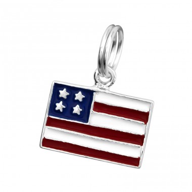 Strieborná Usa Vlajka - Striebro 925 Prívesky s oddelenými krúžkami A4S29991