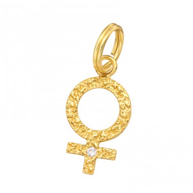 Golden Female Gender Sign - 925 Sterling Silver Charms With Split Ring A4S44479