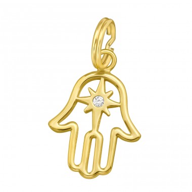 Golden Hamsa hand - 925 Sterling Silver Charms With Split Ring A4S44485